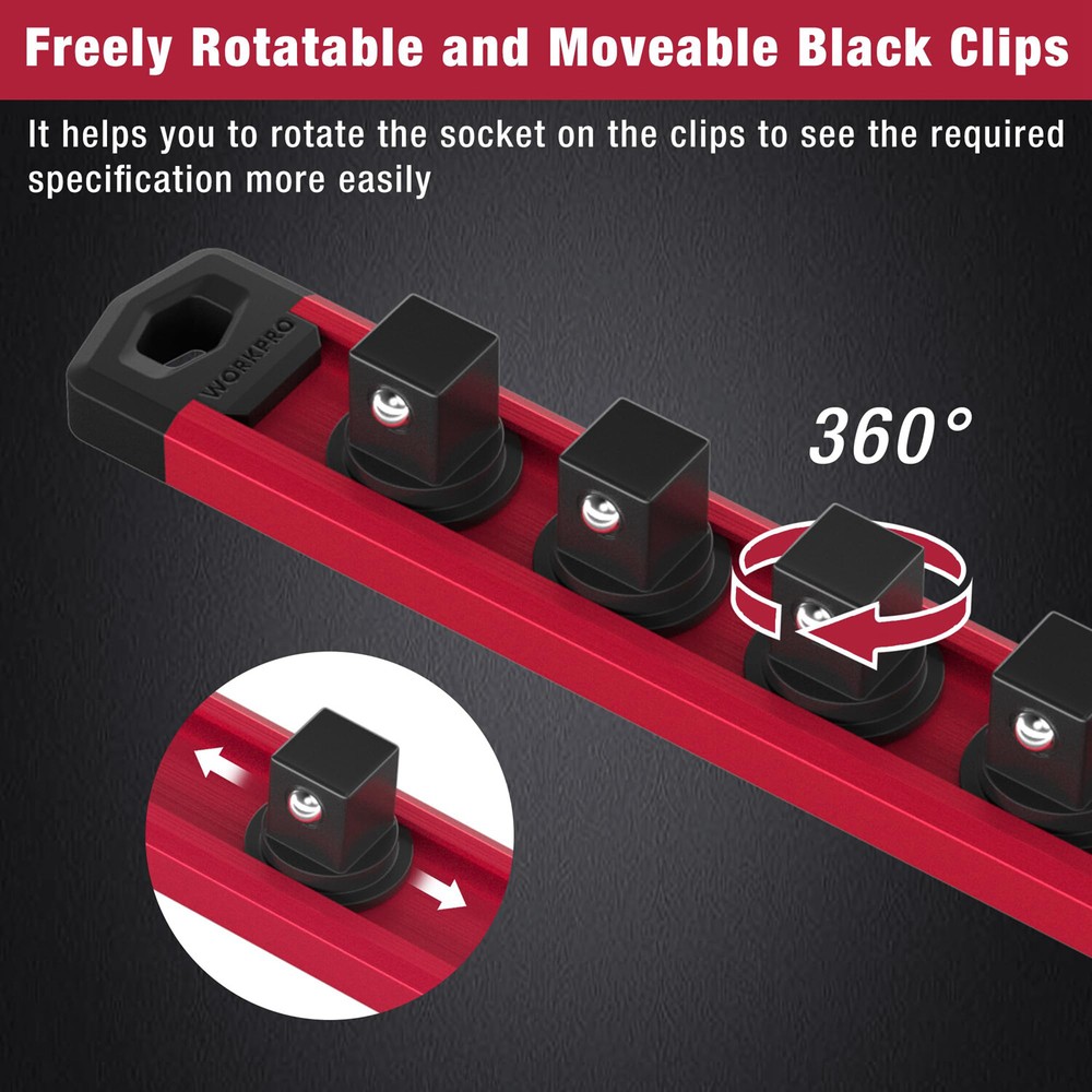 WORKPRO 3-PACK Magnetic Socket Organizer Set 1/4" 3/8" 1/2" Drive Socket Holder