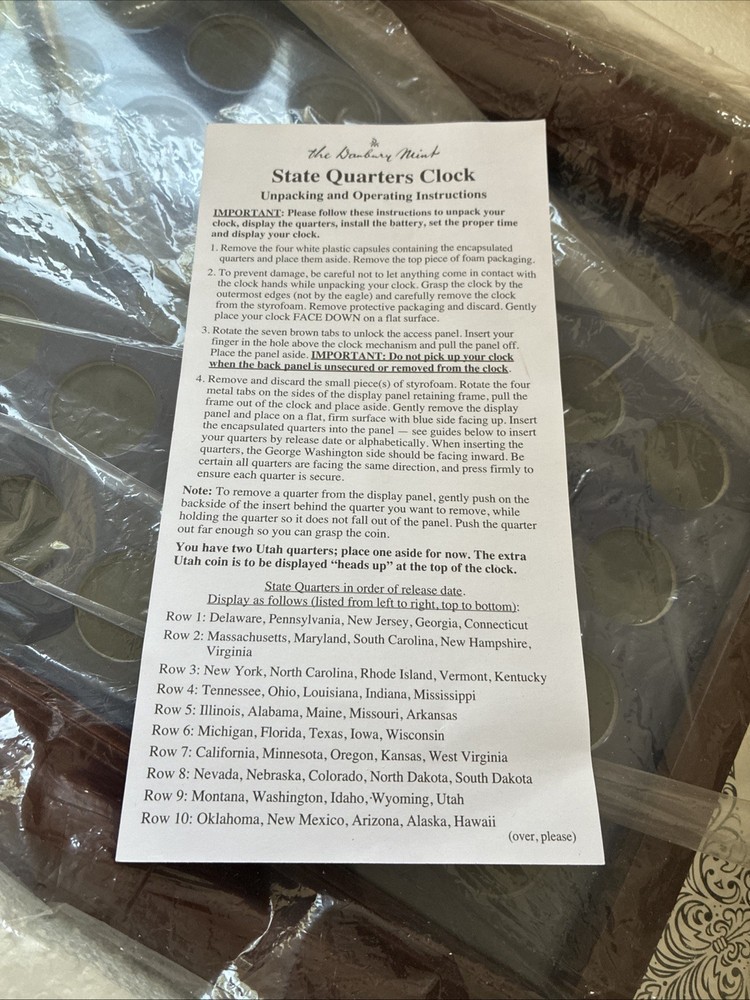 Danbury Mint State Quarter Clock