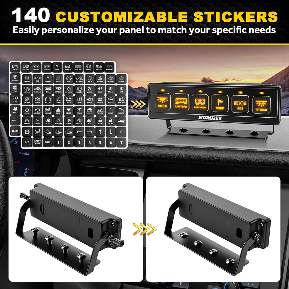 6 Gang Wireless Switch Panel, Multi-Function Toggle Switches, 80A High Power Rel