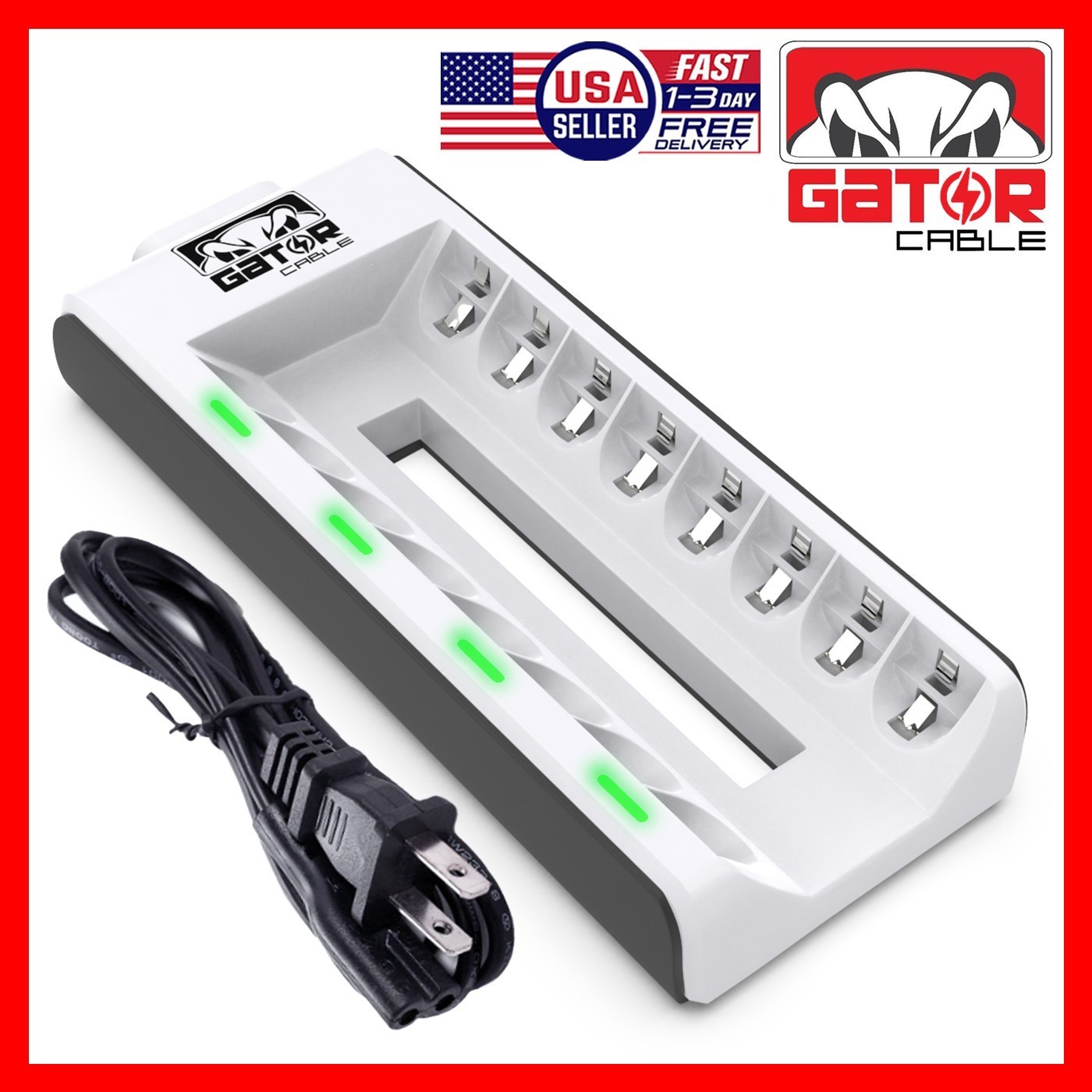 Rechargeable Battery Charger AA AAA Ni-MH Ni-CD Automatic Charged Red LED Light