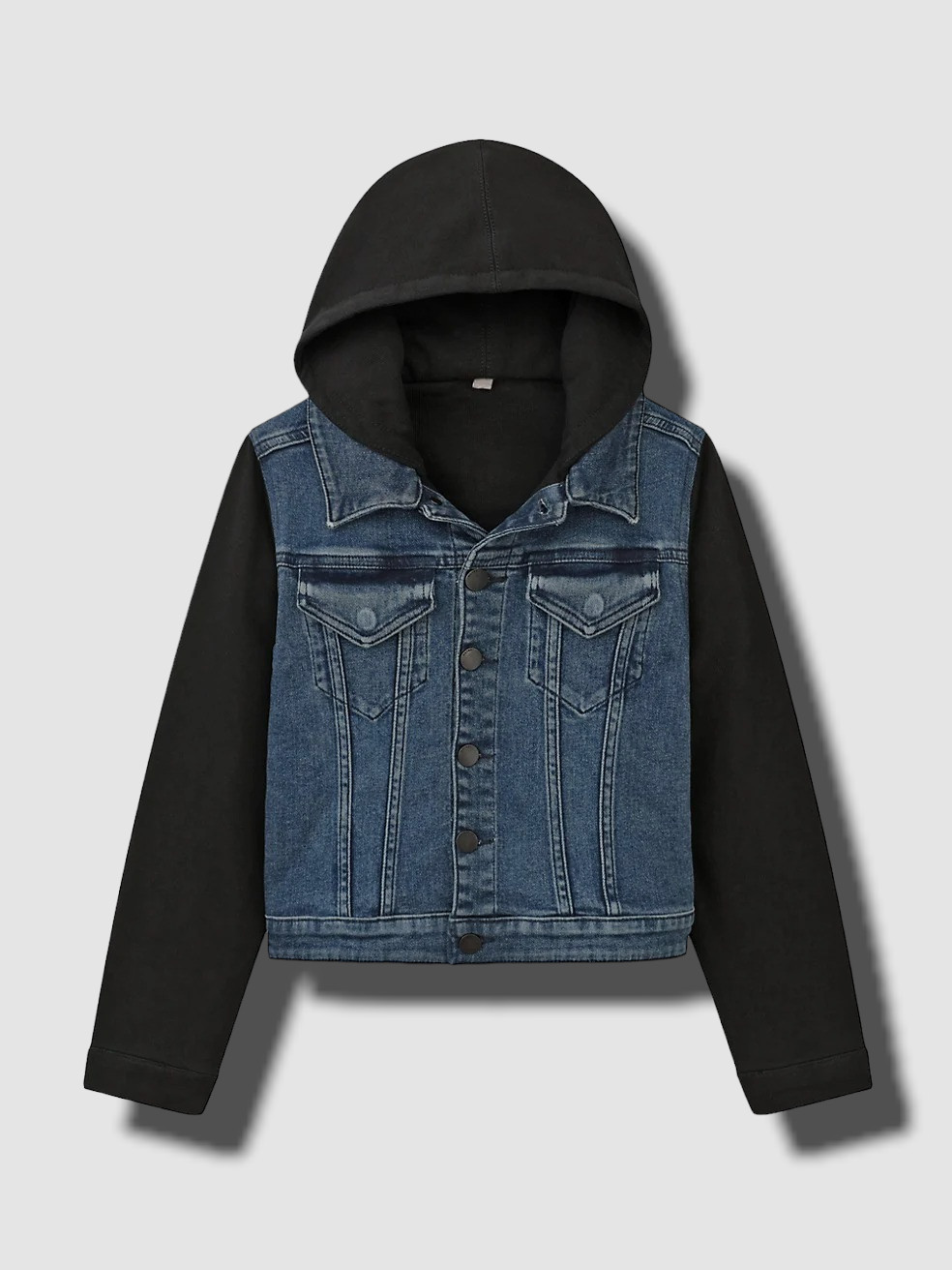 $66 DL1961 Kid's Girl's Blue Mixed Media Hooded Denim Jacket Size 6-6X