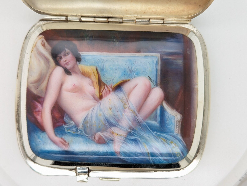Silver Cigarette Case with Concealed Erotic Enamelled Scene