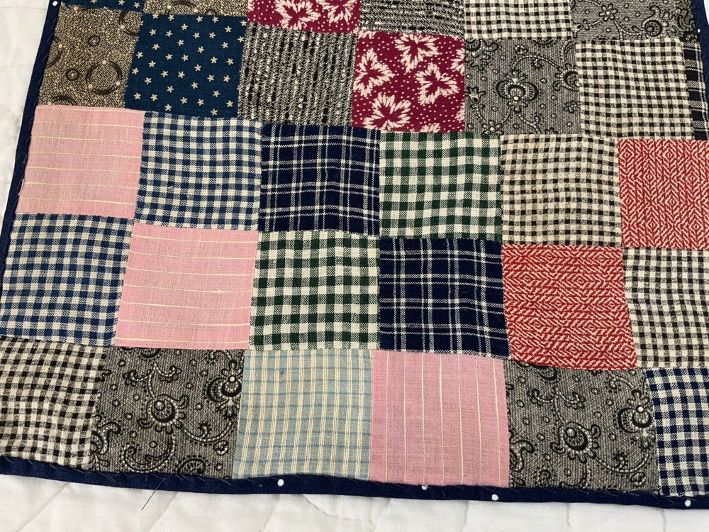 Vintage Antique Patchwork Large Table Topper, Four Patch, Squares, Early Checks
