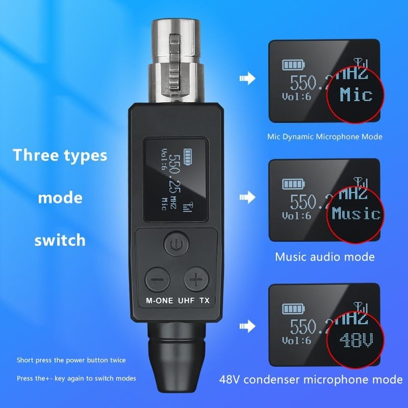 UHF Wireless XLR Transmitter and Receiver Plug-On Wireless Microphone System for