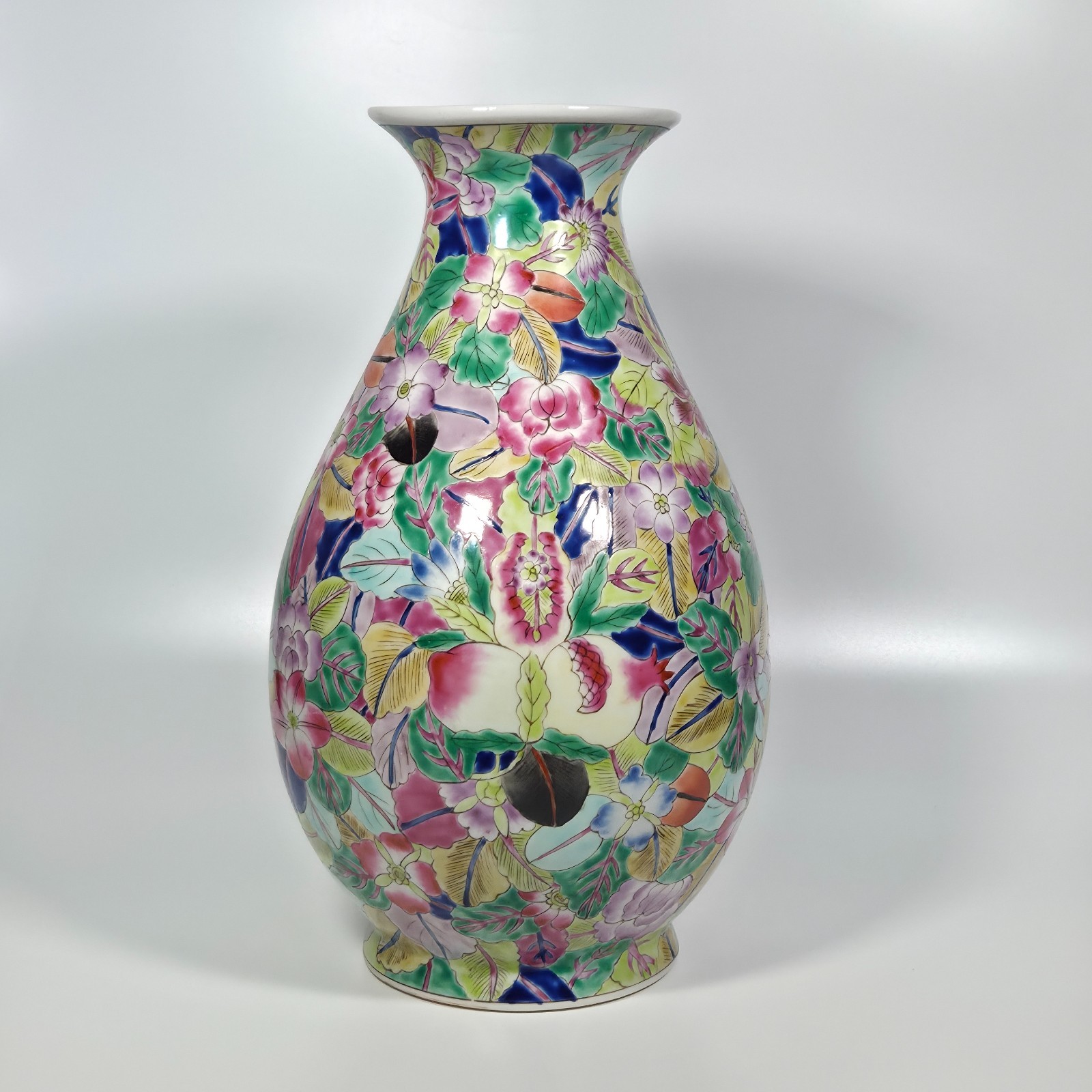 Vintage 14" Chinese Millefleur and Pomegranate Fruit Vase