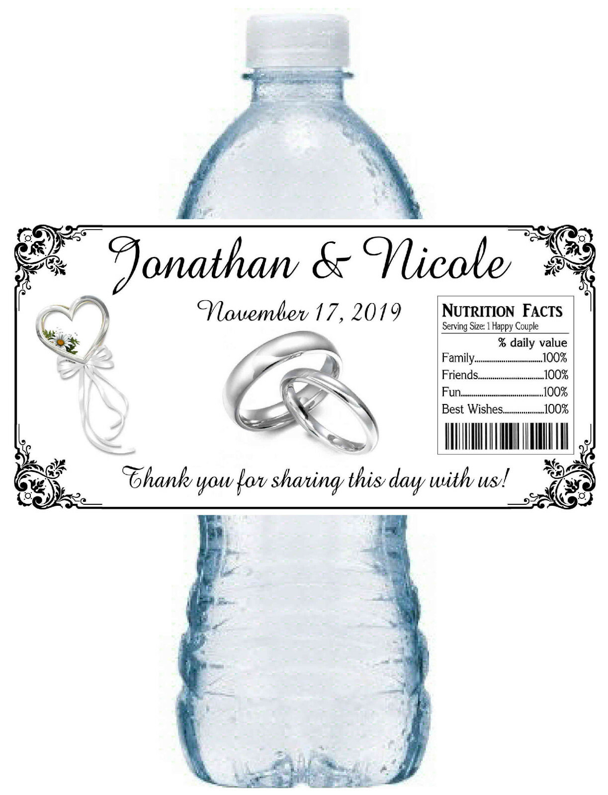 100 PERSONALIZED WEDDING BRIDAL SHOWER FAVORS WATER BOTTLE LABELS