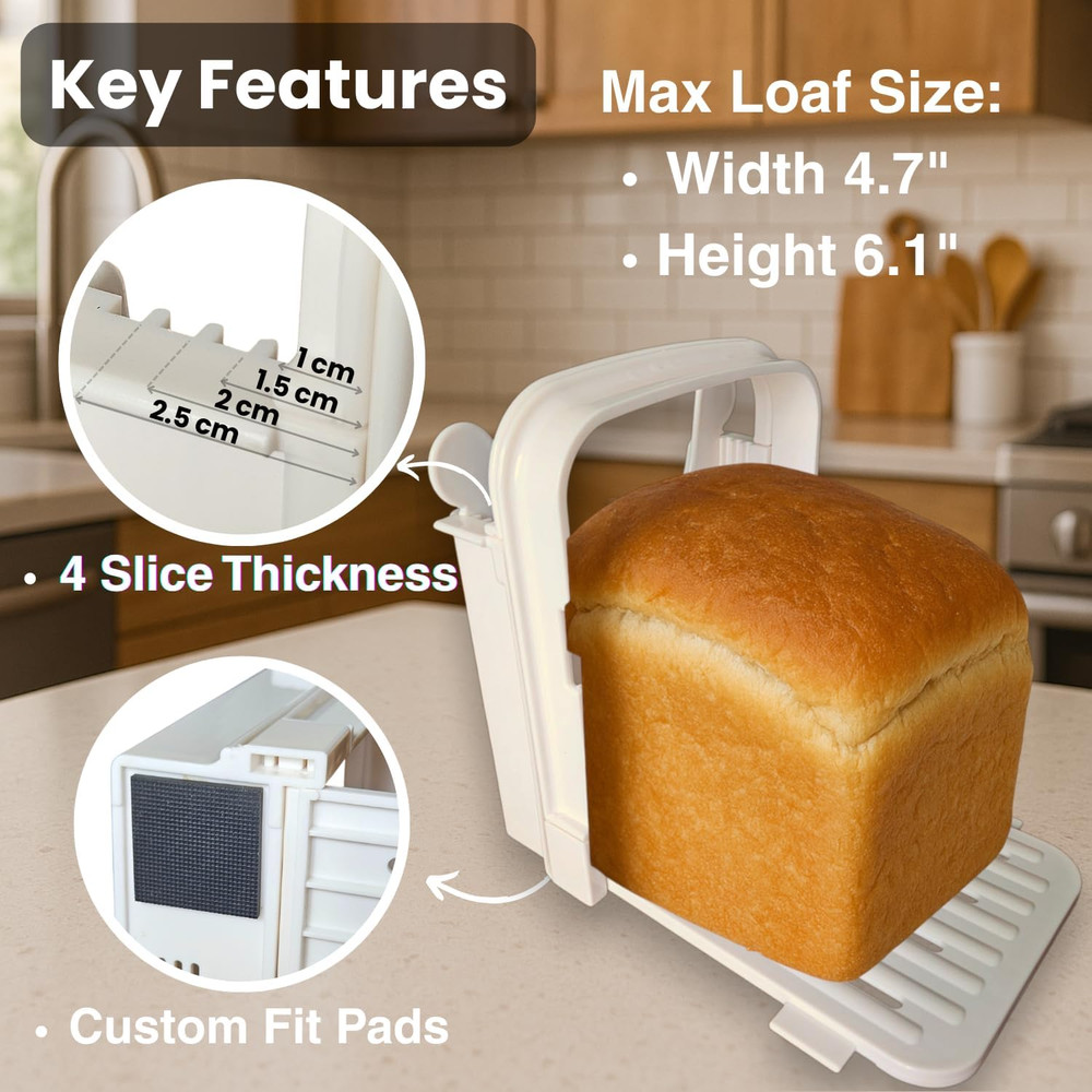 Bread Slicer Guide for Homemade Bread – Lightweight, Foldable, 4 Slice Thickness