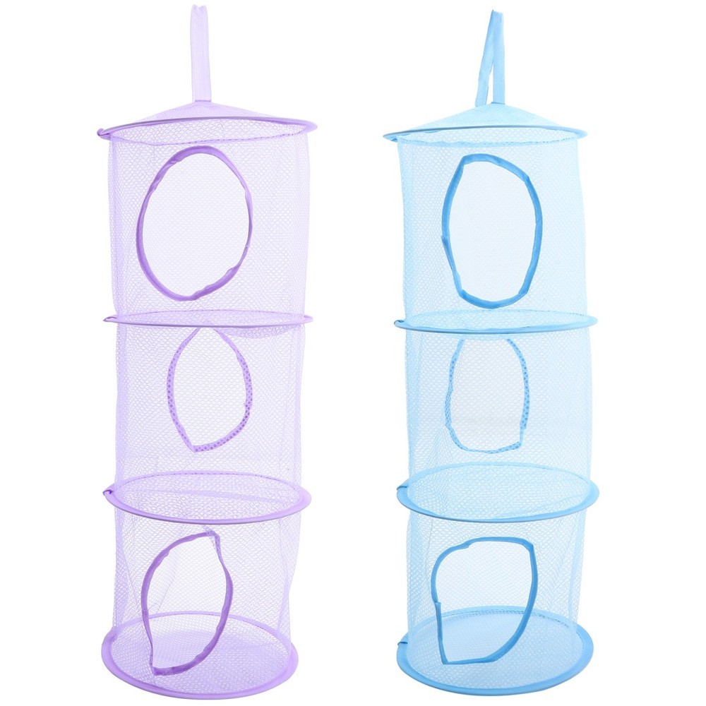 2 Pcs Foldable Hanging Storage Nets Multi Layer Mesh Drying Basket For Clothes