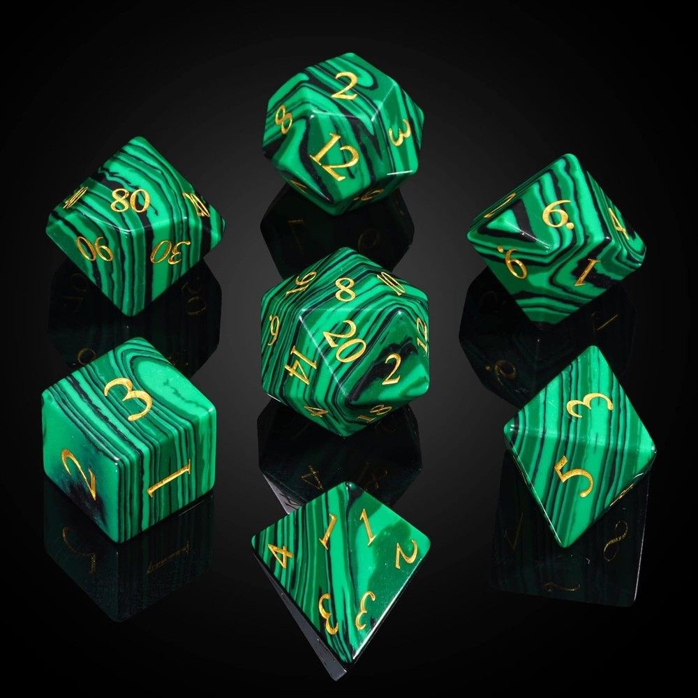 Malachite Stone Dice Set D&D 7PCS Gemstone Dice Polyhedral with Gift Case for Ro