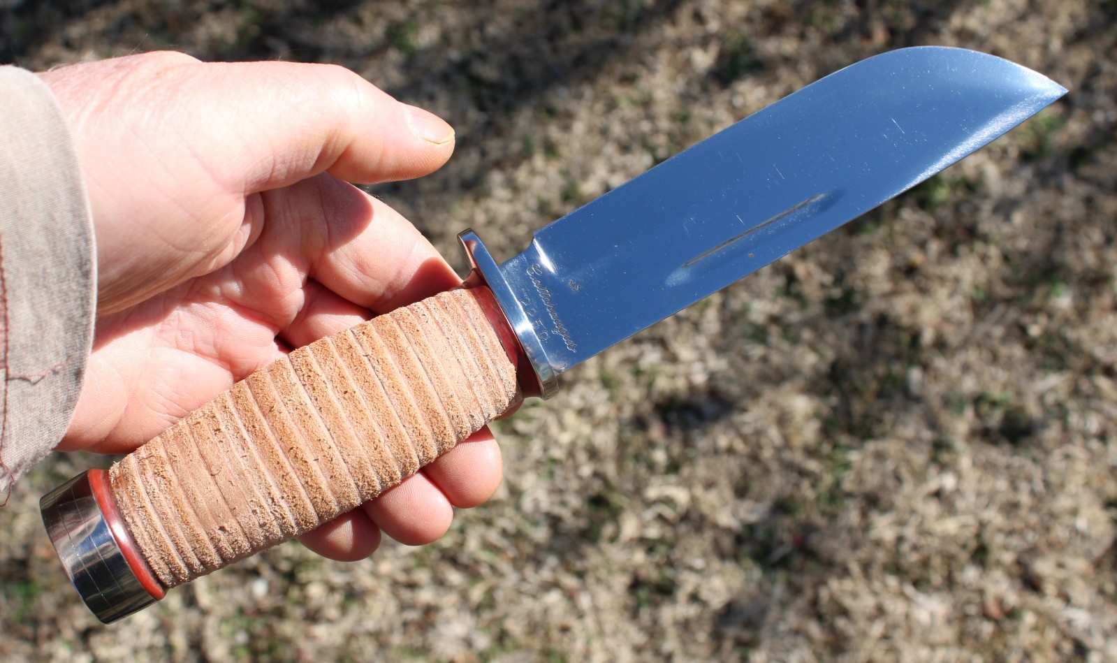 BGCK&T Custom Cattaraugus 225-Q Knife With New Leather Handle Sheath Full Blade