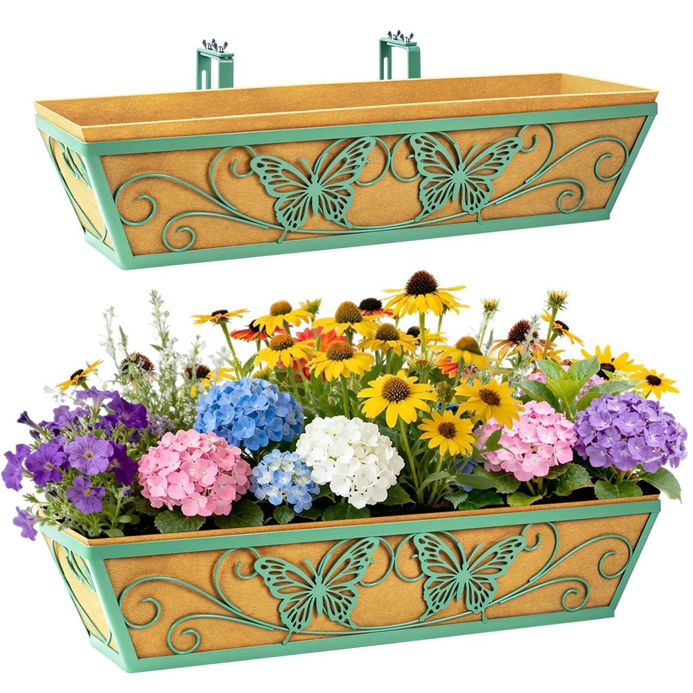 2 Pack 24 Inch Window Boxes Planter Railing Planters Box with Adjustable Brac...