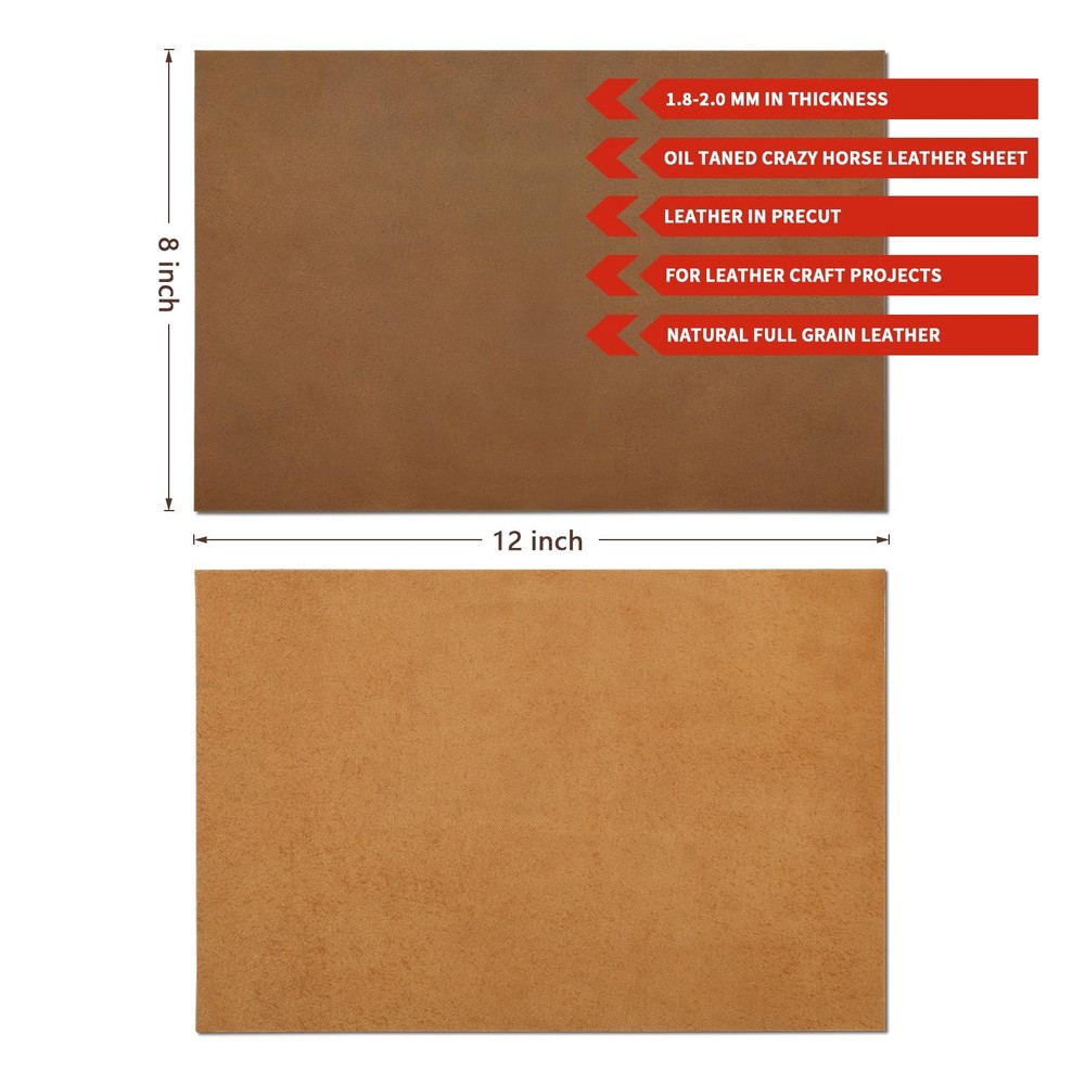 8"x12" Leather Sheets for Crafts Full Grain Leather Tooling Leather Square 2m...
