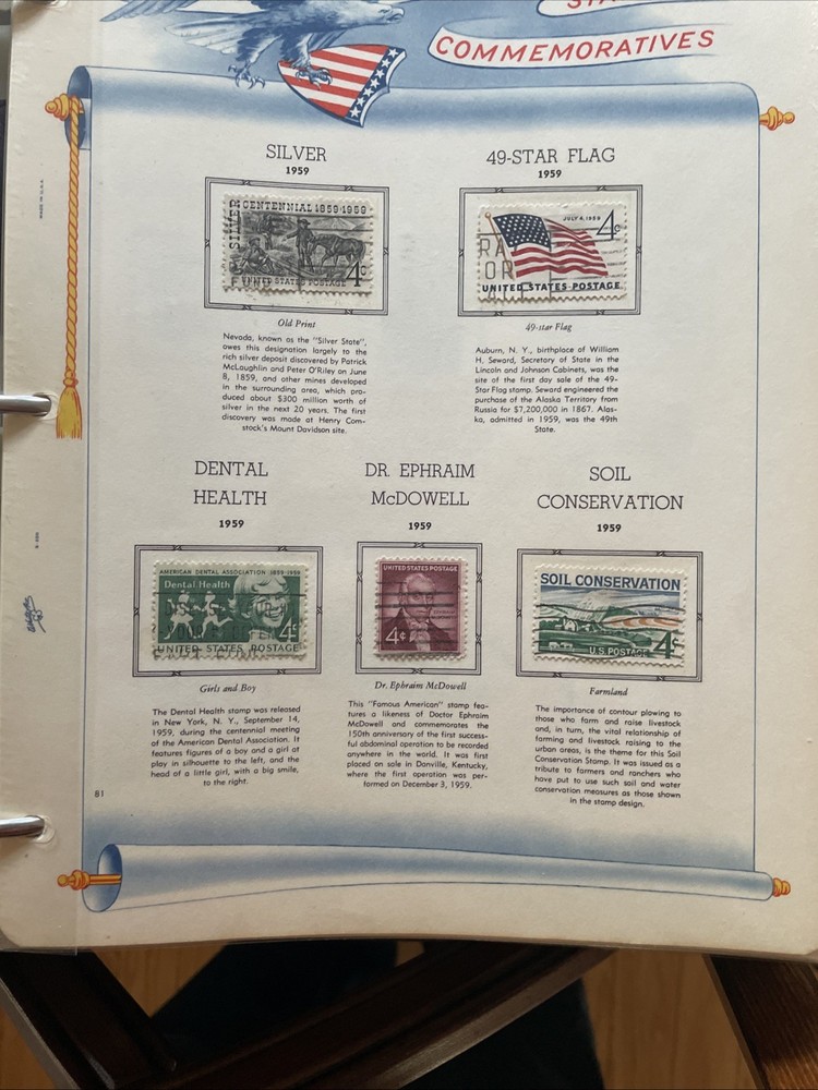 US Commemorative White Ace Album. 1959-1972. 400 Mostly Mint Stamps.