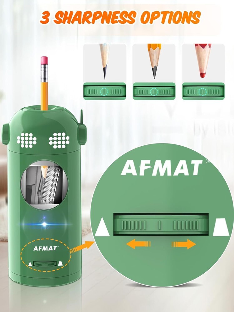 AFMAT Electric Pencil Sharpener Fully Automatic, Robot Green