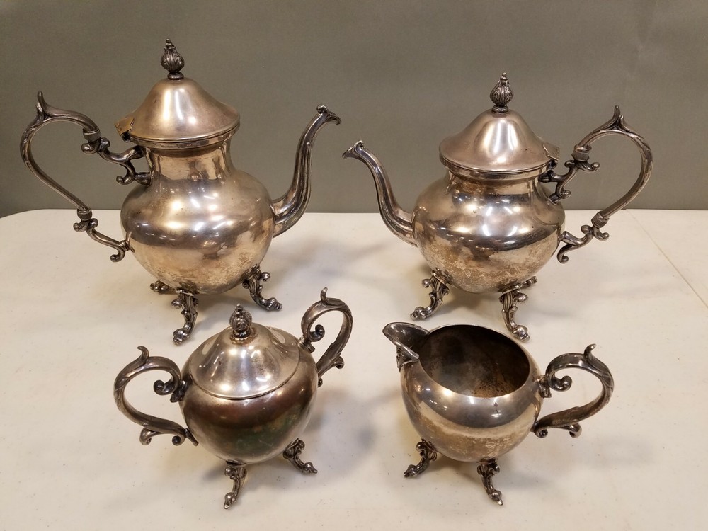 4 Piece Vintage Birmingham Silver Co. Silver on Copper Silver Plated Tea Set BSC
