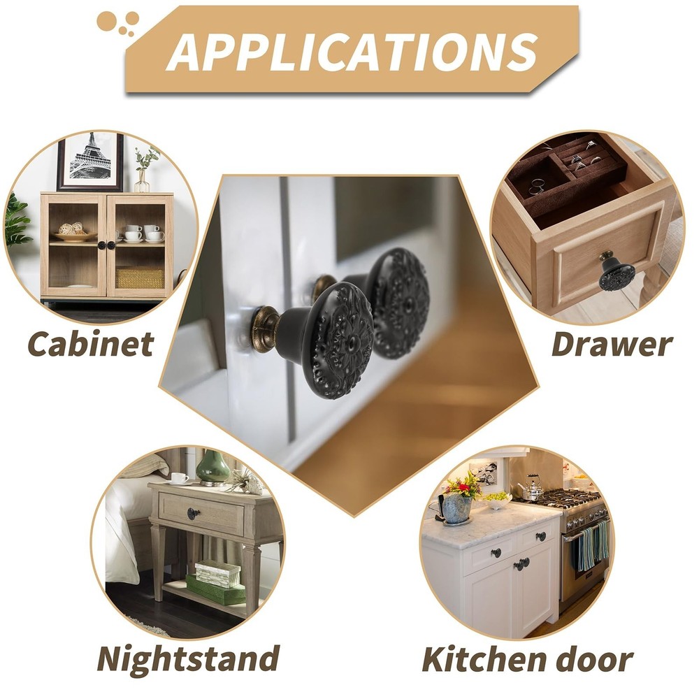 Black Ceramic Knobs 20 Pack Flower Drawer Pulls Vintage Cabinet Knobs - Antiq...