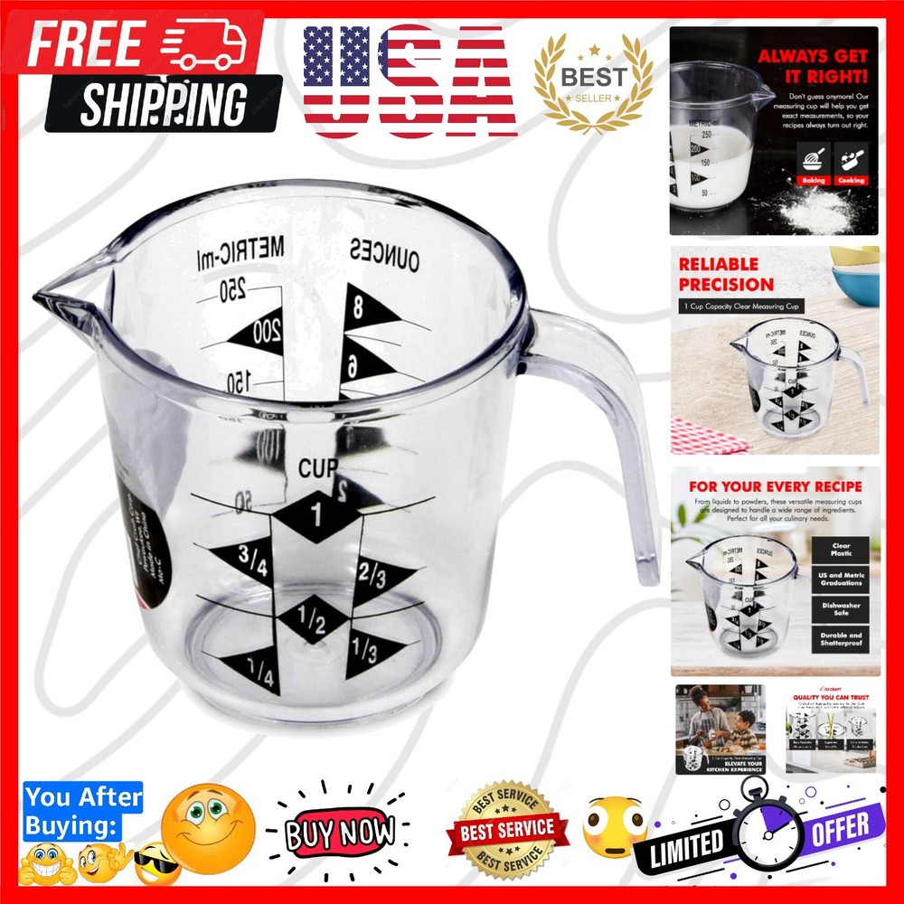 Select Plastic Measuring Cup, 1 Cup Capacity, Clear