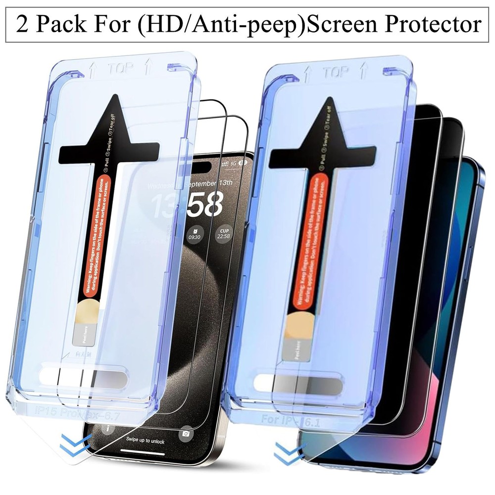For iPhone 17 Pro Max/17e/17/16  2 Pack HD/Privacy Screen Protector+Simple Tool