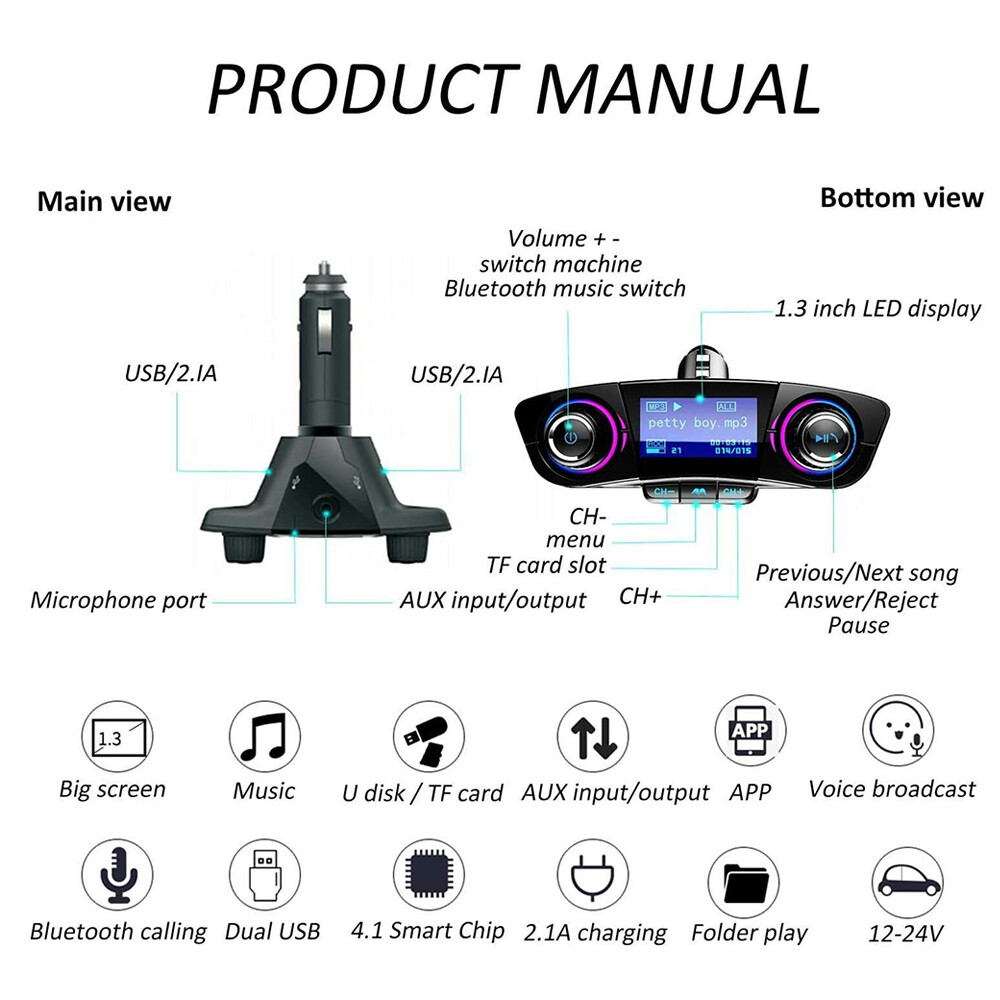 Bluetooth Car FM Transmitter MP3 Player Radio Adapter Kit USB Charger Hands free
