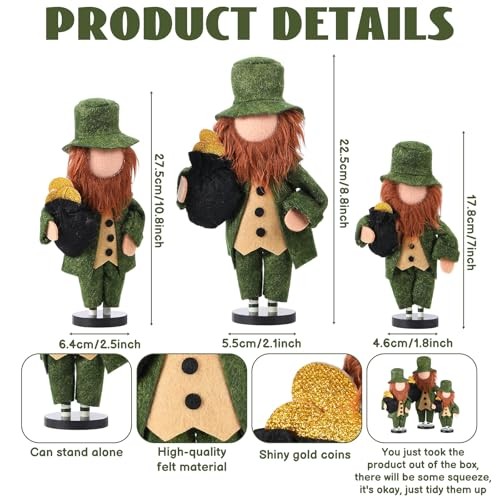 3 Pcs St. Patrick's Day Leprechaun Table Decoration Irish Leprechaun for Table