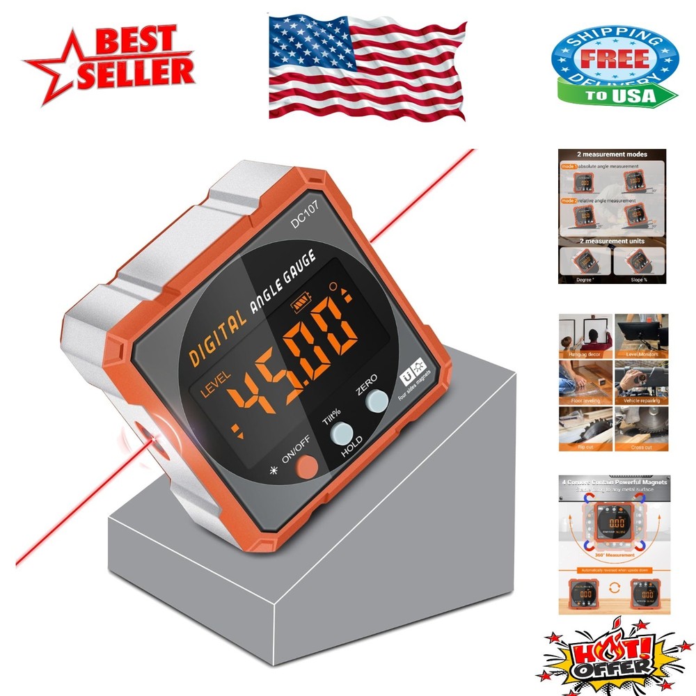 Magnetic Digital Angle Finder Cube with Dual Laser - Compact Leveling Tool