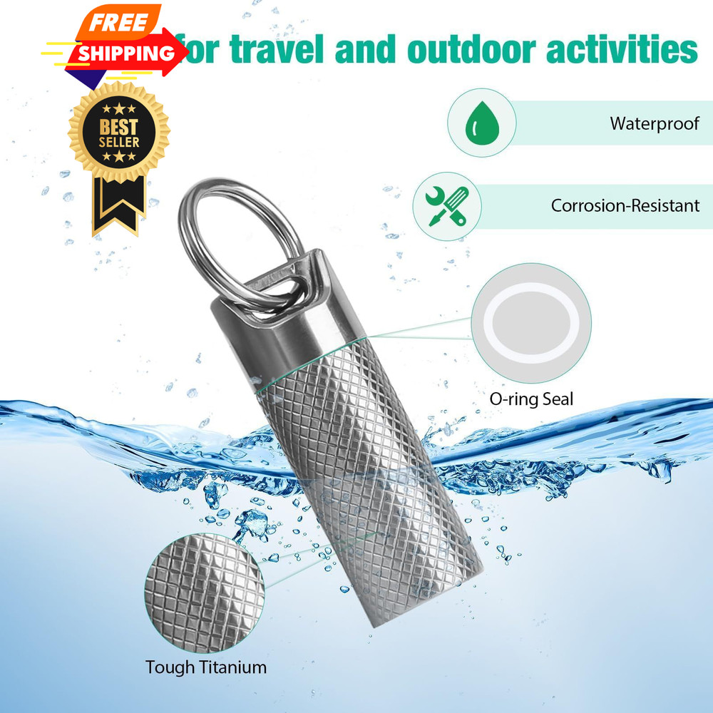 Opret Titanium Pill Container with Keychain & Necklace, Mini, Silver