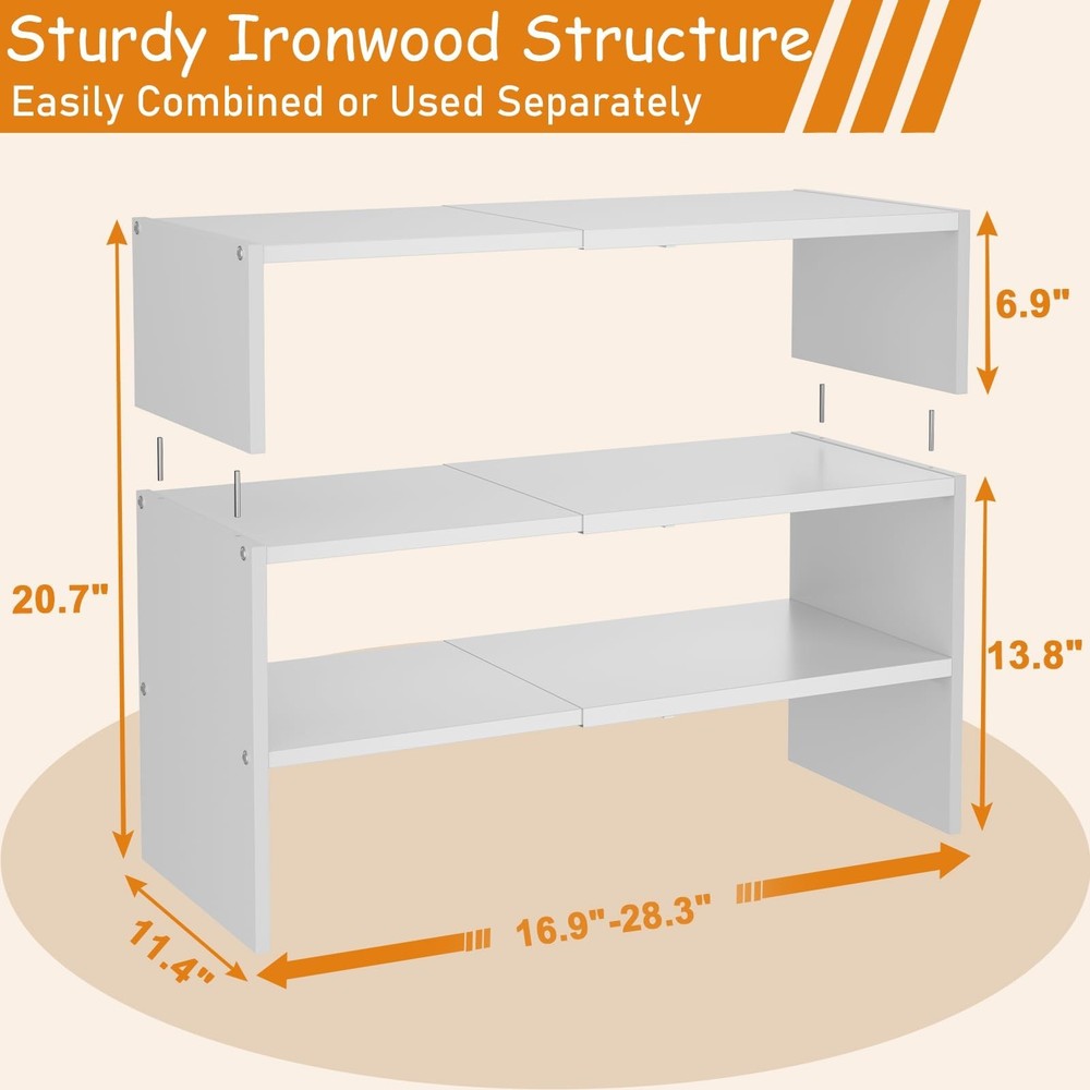 3-Tier Expandable White Shoe Rack Organizer for Closet, Stackable Shoe Racks ...