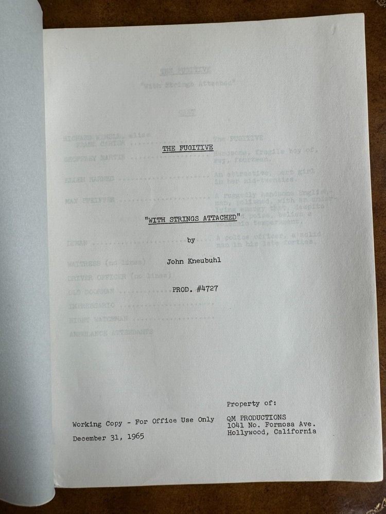 The Fugitive Script Tv Show Episode "With Strings Attached"