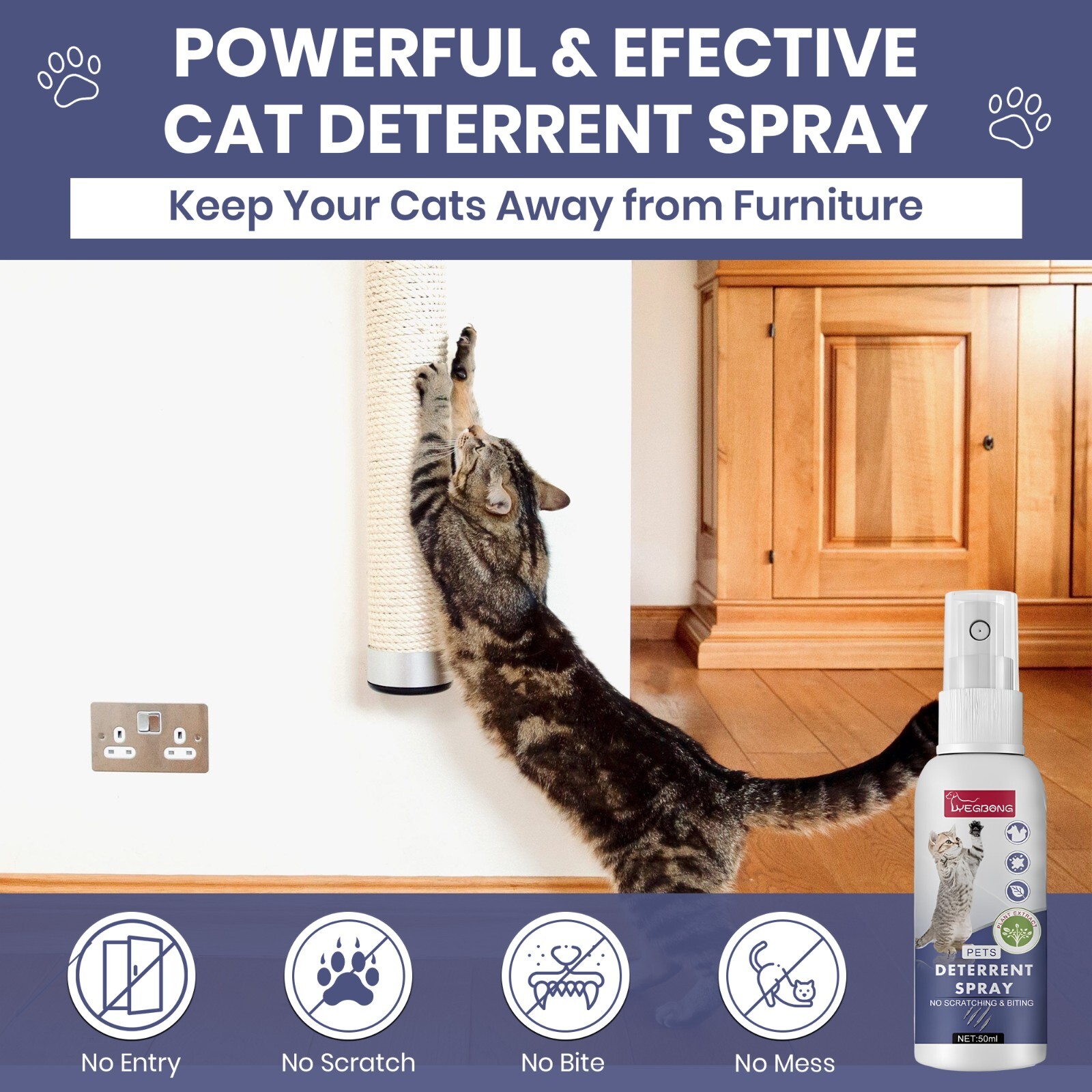 2 Pack - Deterrent/Repellent Spray for Cats 50ml–Stop Scratching, Biting,Marking