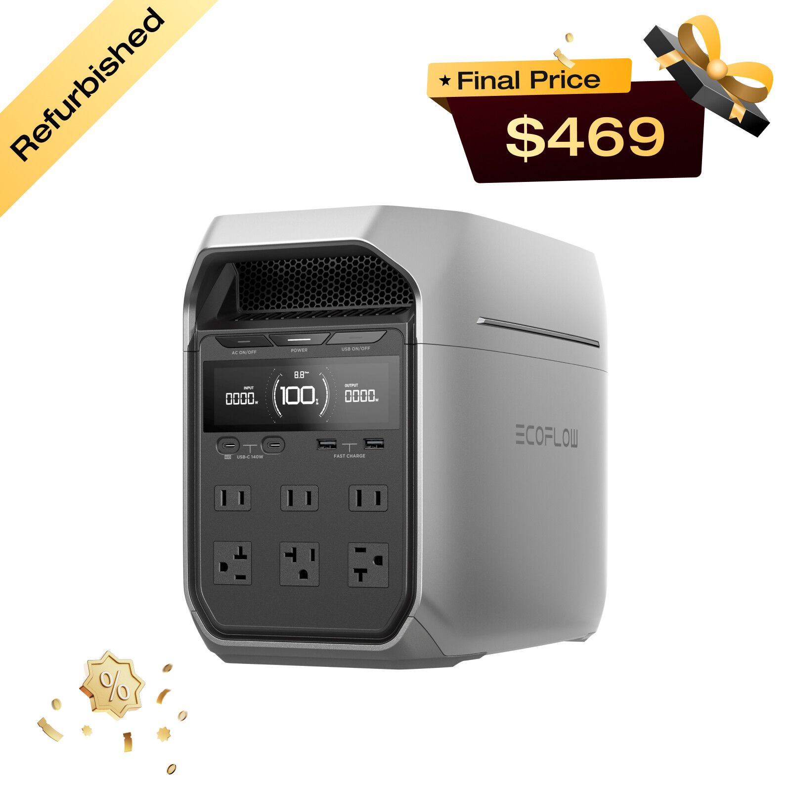 EcoFlow DELTA 3 Plus 1024Wh 1800W Portable Power Station LFP Battery Refurbished