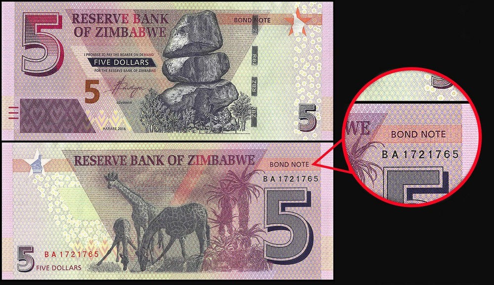 Zimbabwe 5 Dollars, 2016, P-100a.2, UNC X 100 PCS Bundle Pack