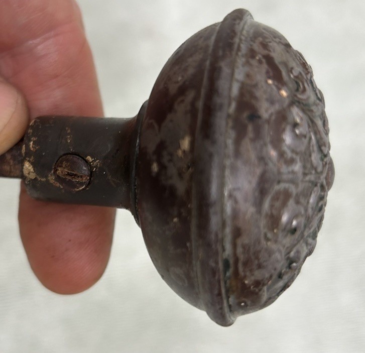 Antique Victorian Metal Door Knob Set With Mortise & Backplates