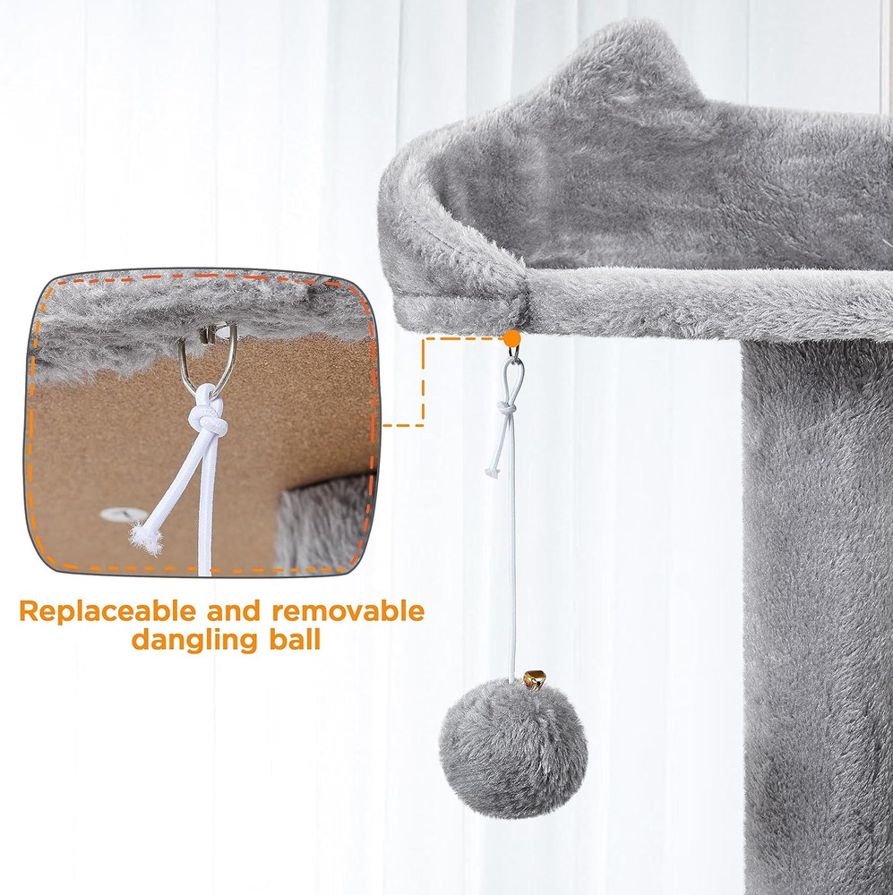 80" Tall Cat Tree with Scratching Posts, Caves, and Platforms - Light Gray