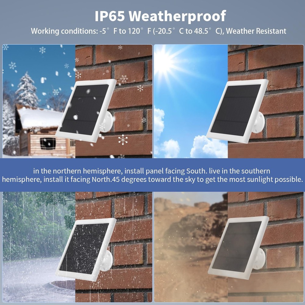 Solar Panel for Ring Camera(2nd Generation) Dustproof Waterproof 5W Solar Pan...