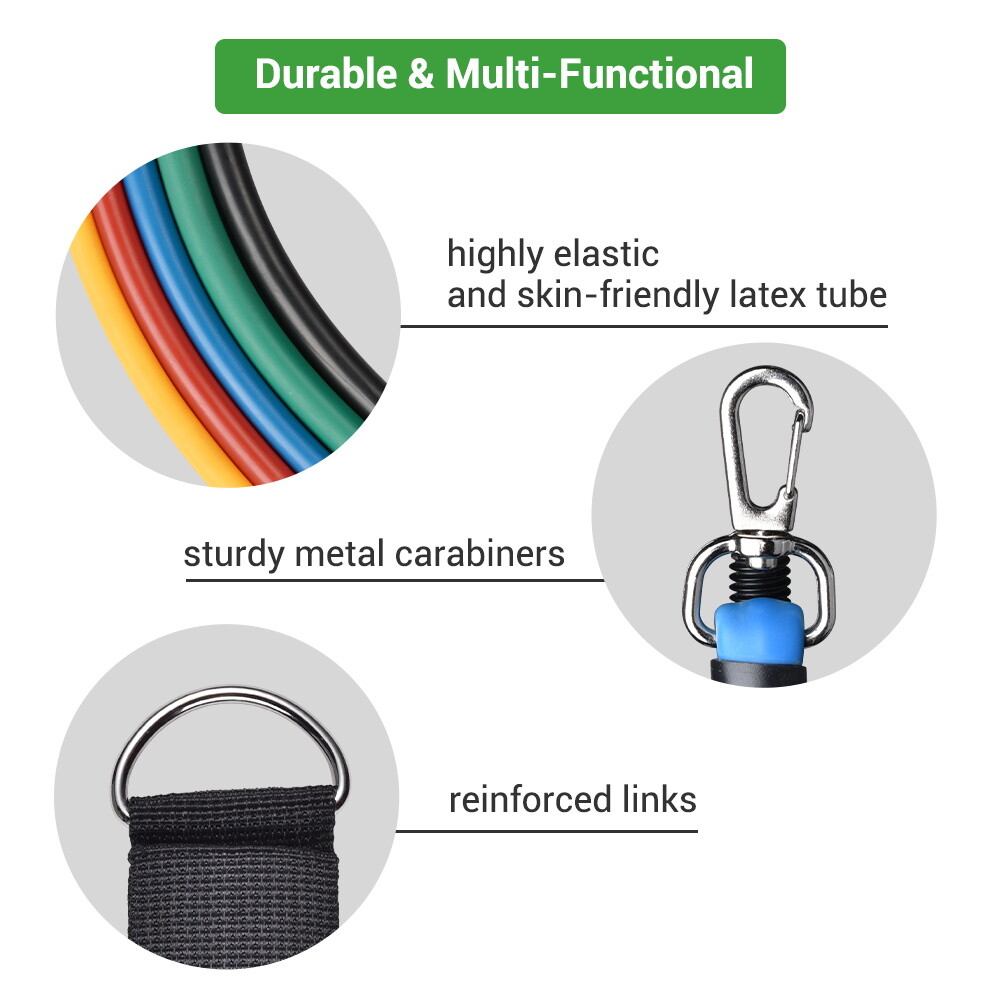 5 Tubes Resistance Bands Set Exercise Workout Stackable 100Lbs Ankle Strap Home