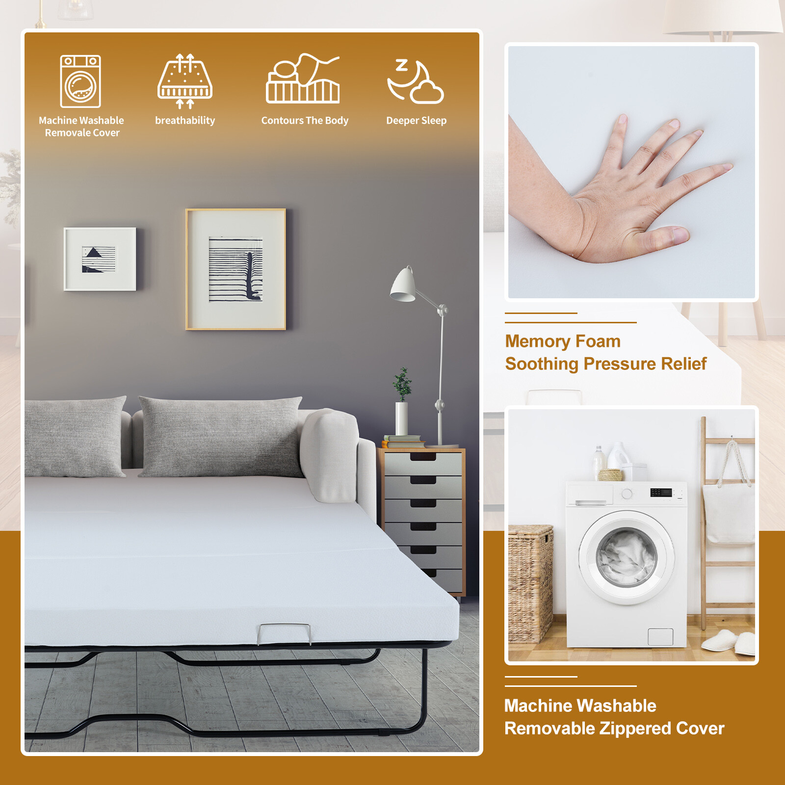 Begonia.K Memory Foam Sofa Bed Mattress Replacement, Full Queen Pull Out Couch