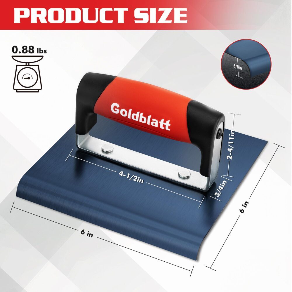 Goldblatt Concrete Edger Tool Concrete Finish Tools 6x6" Steel Edger 1/2"R 5/8"D