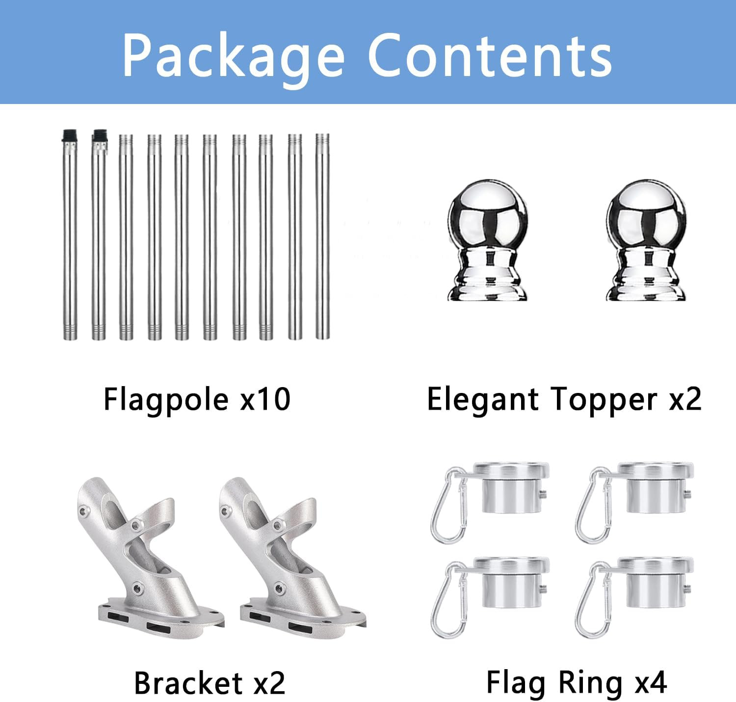 2 Pack Flag Poles for House, 6 FT Flag Pole Kit with 2 No-Tangle Aluminum Ring C