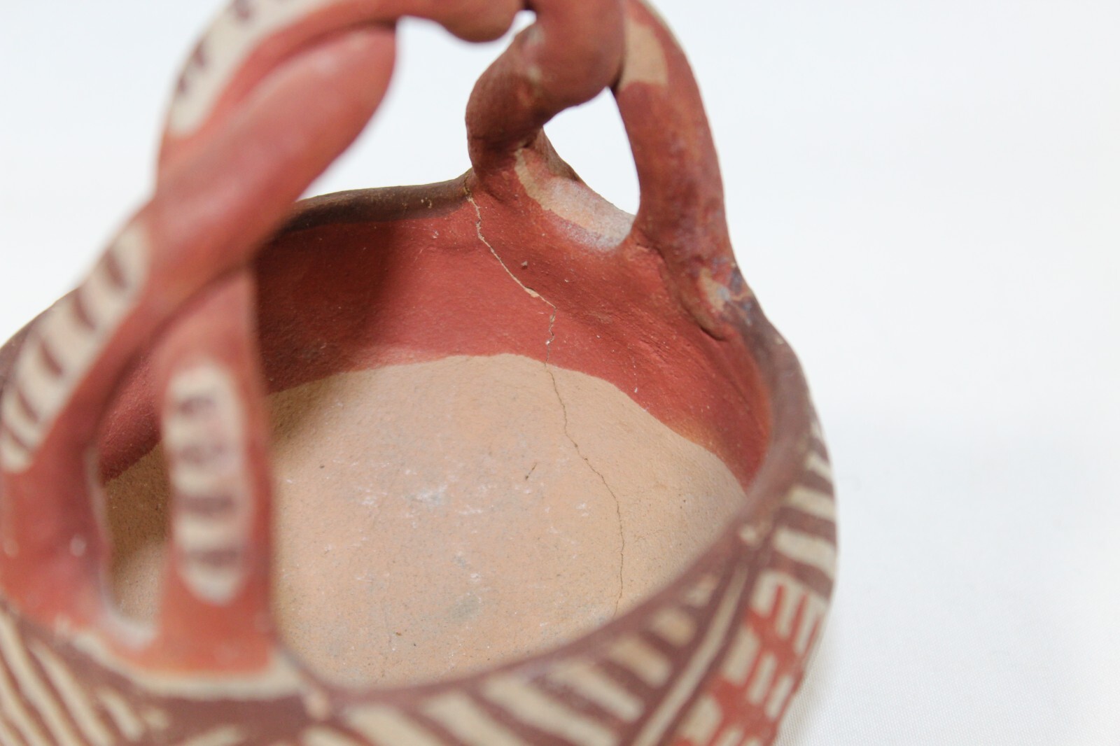 Antique Isleta Pueblo Pottery 4.5" Friendship Basket Bowl Olla Twisted Handle