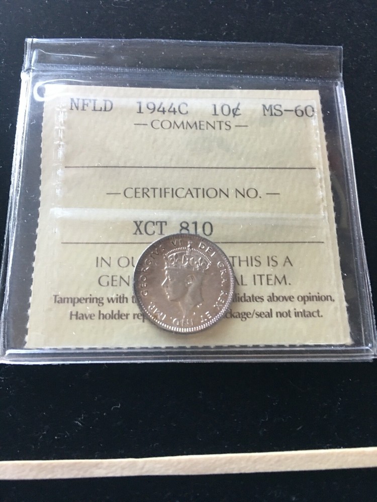 1944c   ICCS Graded, Newfoundland Ten Cent, **MS-60**