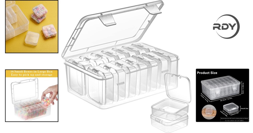 Compact 15-Piece Bead Organizer Set - Stackable Clear Storage Cases for Crafts