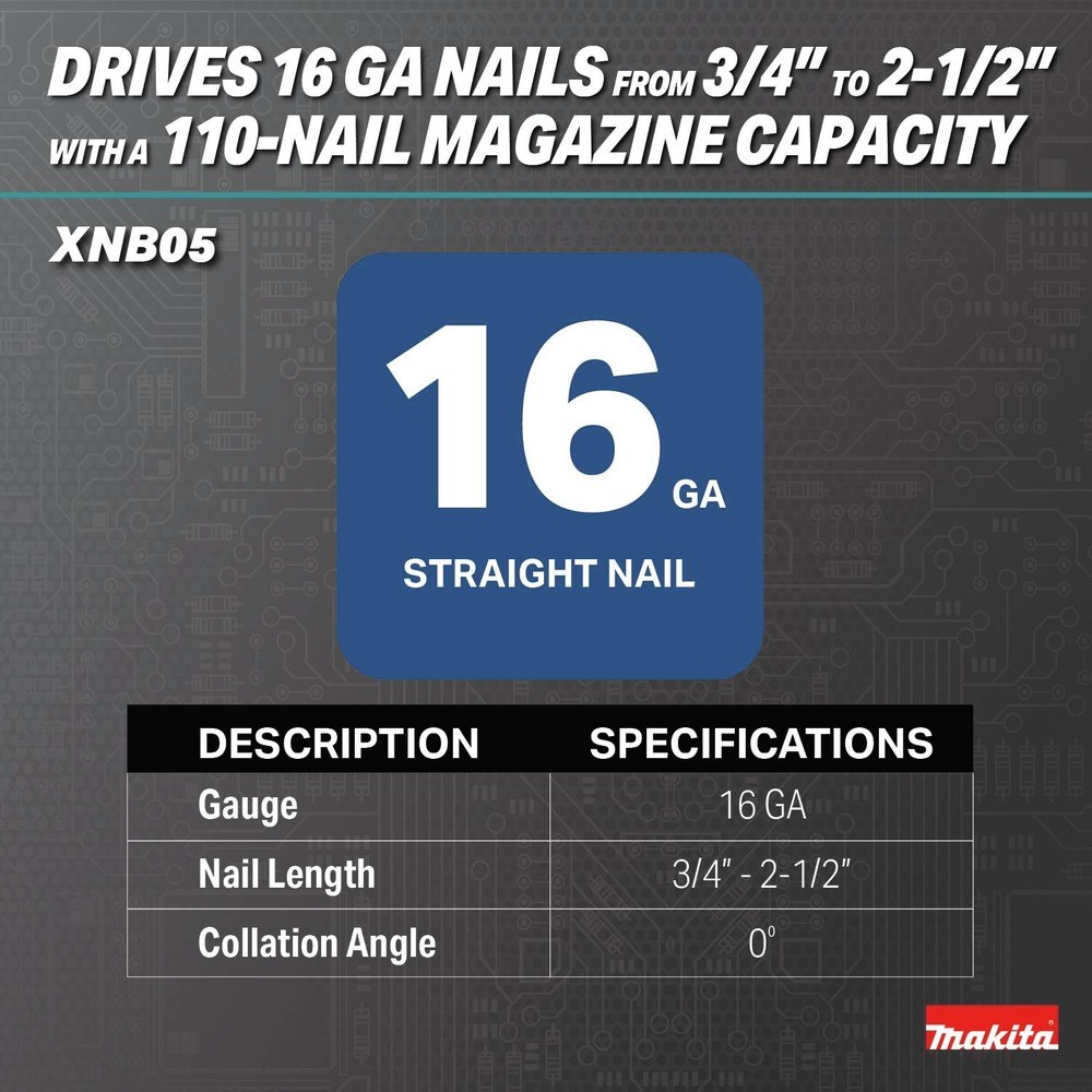 Makita XNB05Z 18V LXT 16 ga. 2-1/2 in. Straight Finish Nailer (Tool Only) New