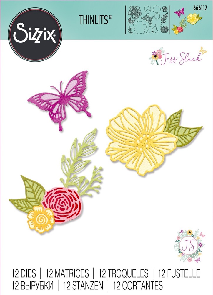 New Retired Sizzix Thinlits 12pc Fine Line Flowers #666117 Retail $20.99 J Slack