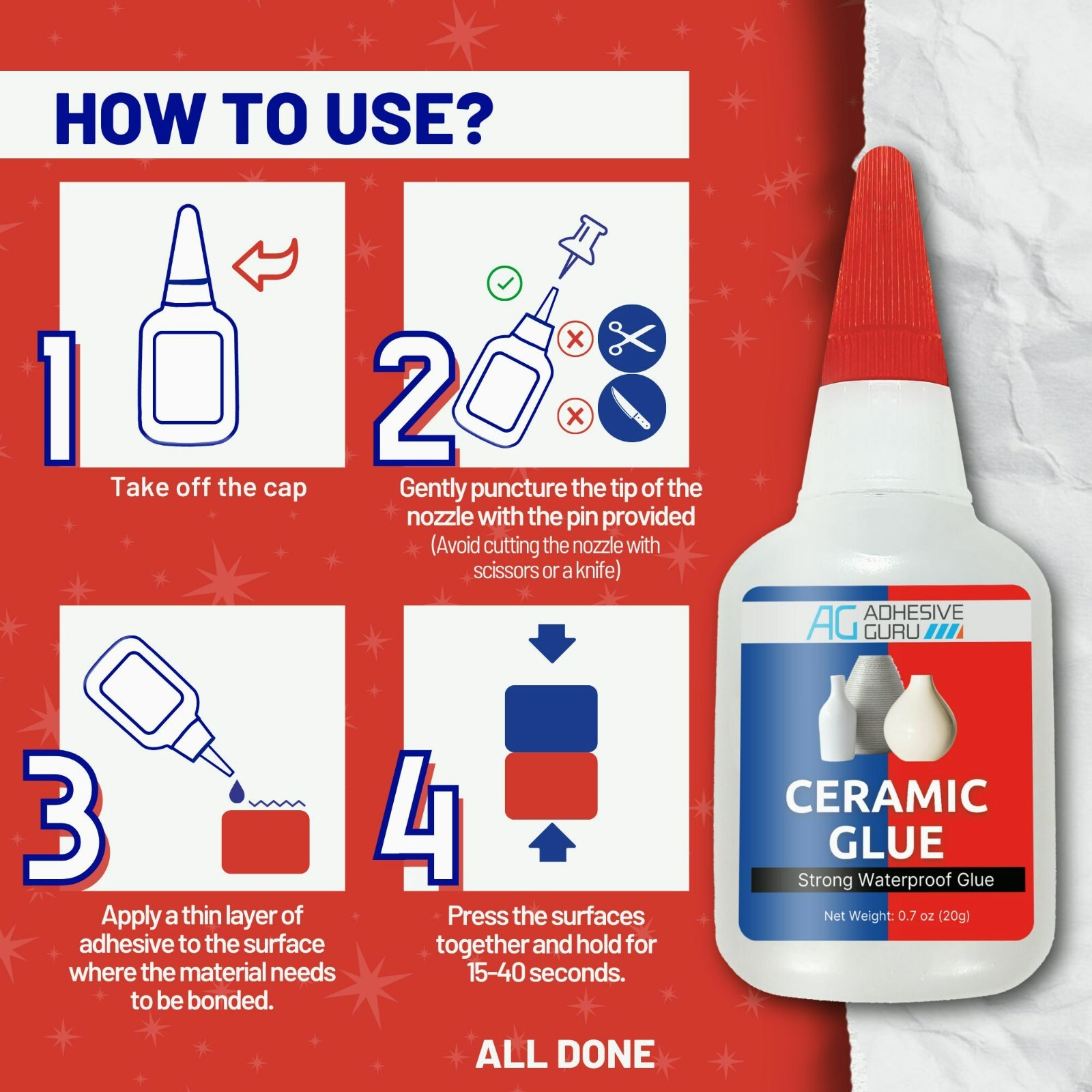 Adhesive Guru Ceramic Glue (0.7 oz) Super Glue for Pottery, Porcelain