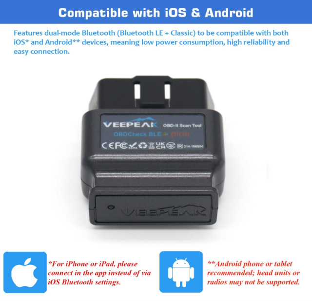 Veepeak OBDCheck BLE+ Bluetooth OBD2 Scanner for iOS & Android