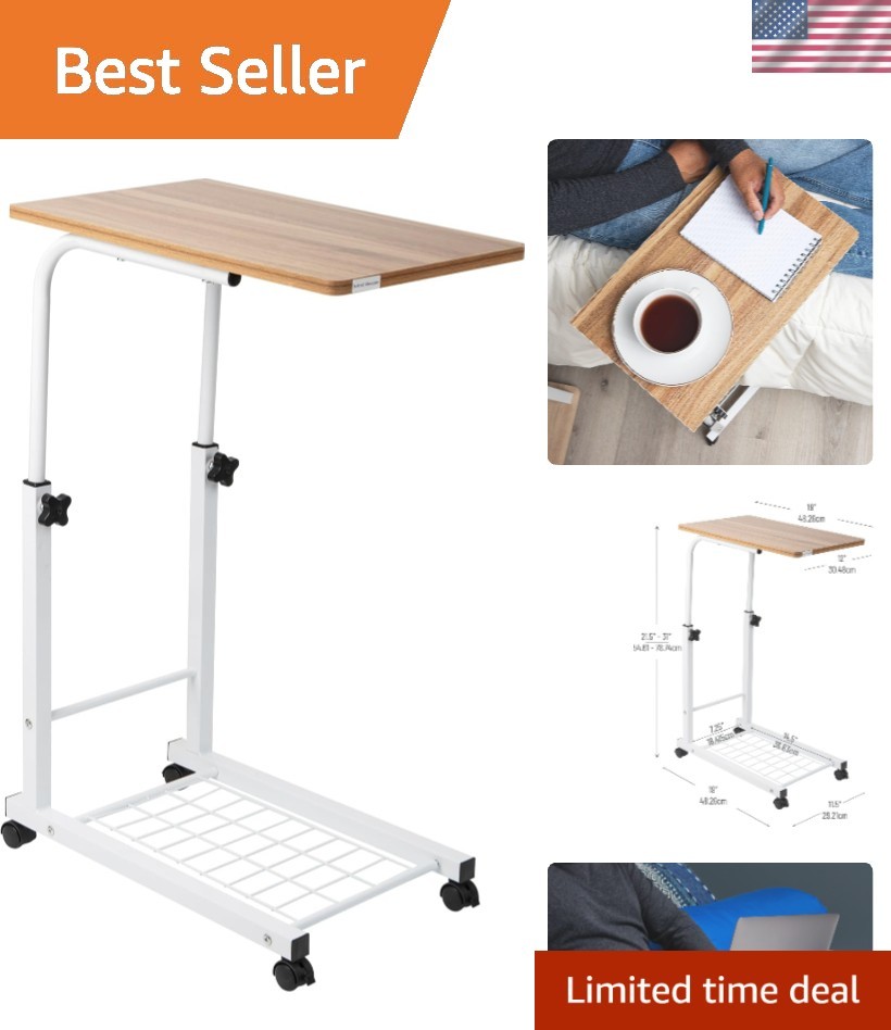 Height Adjustable Laptop Desk with Locking Wheels & Storage - Modern Elegance
