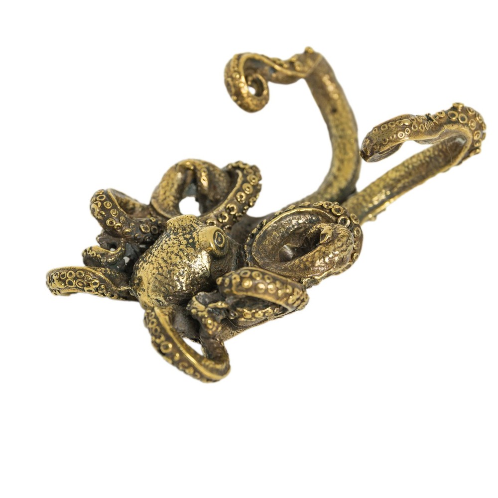 Solid Brass Octopus Double Wall Hook Handmade Nautical Animal Decor