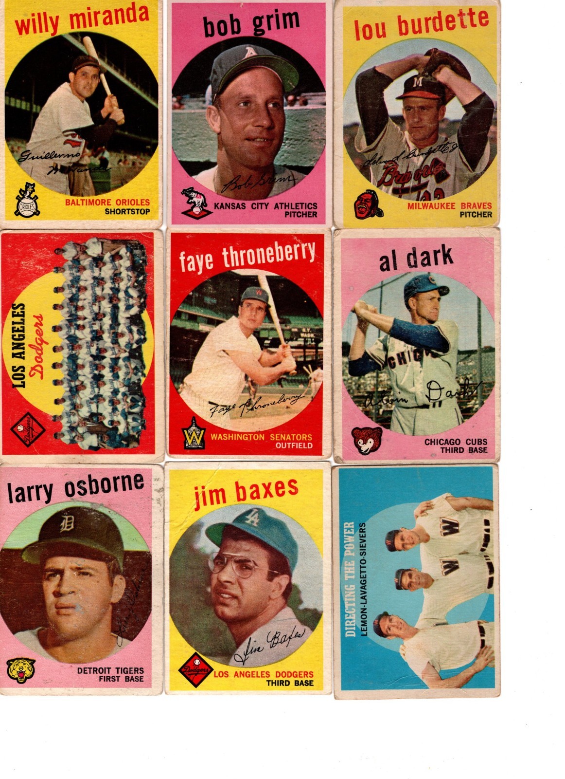 1959 Topps lot 180 different cards Lesser grade 380 Aaron, Maris, Berra, Mantle