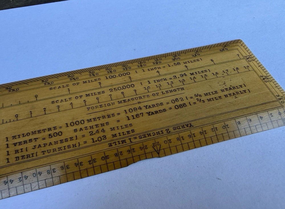 Vintage Original 6" Rectangular Protractor Map Scale Measuring Ruler Old Tool