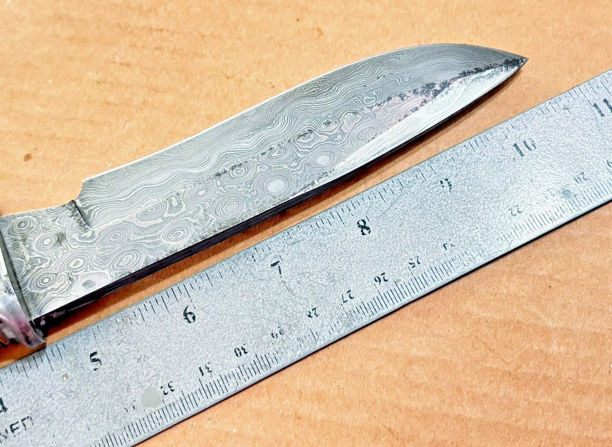 Damascus Blade 11" Bowie Knife with Leather Sheath Wood Handle Knives